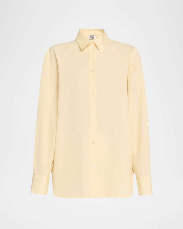 Raw-Edge Raglan-Sleeve Button-Down Shirt